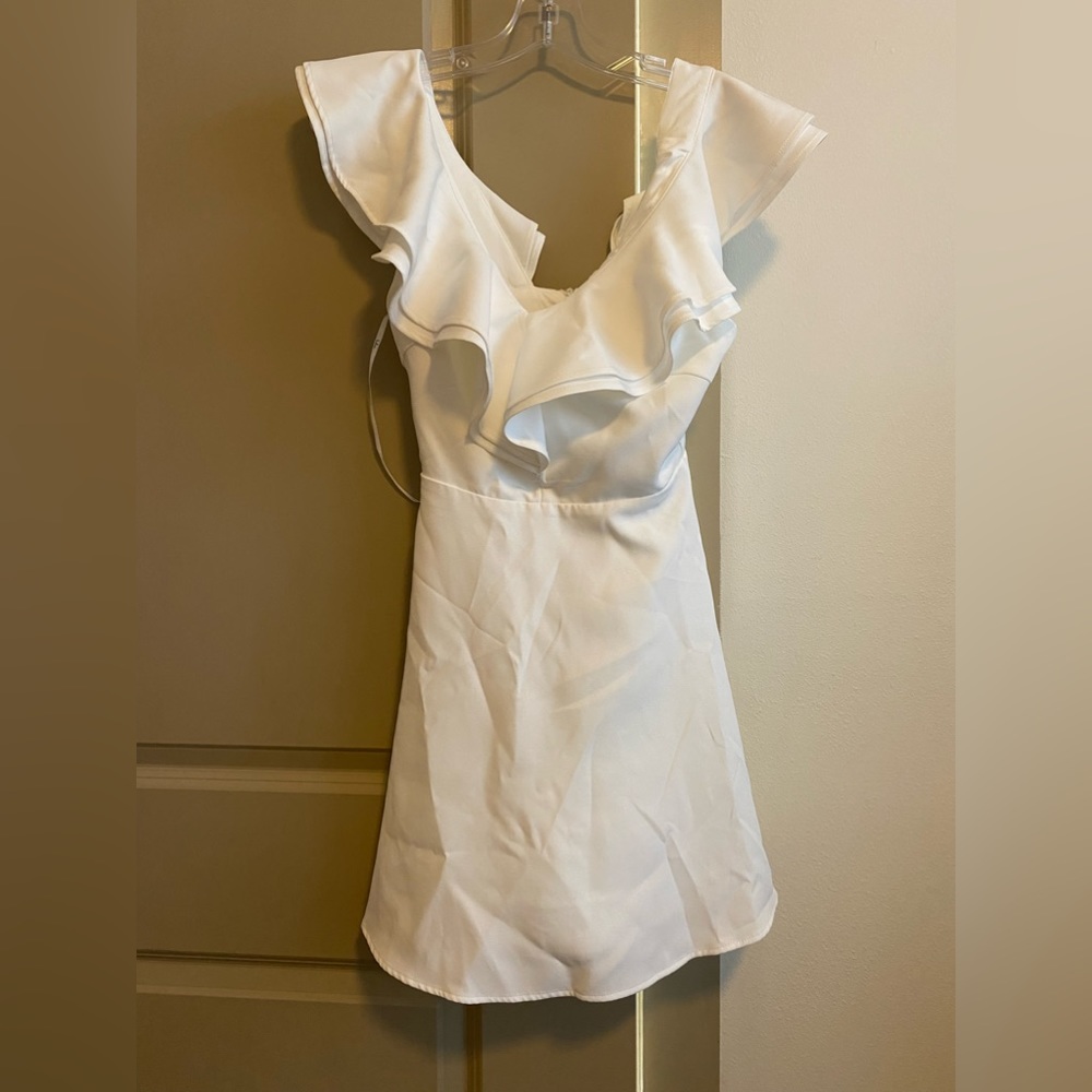 Divine Darling White Ruffled Skater Dress